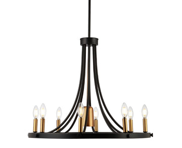 Dante Modern Iron Adjustable Wagon Wheel LED Chandelier with Downlight - JONATHAN Y